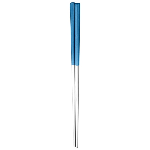 XmhyTop 2 Pares de Palillos Reutilizables de Acero Inoxidable, palillos chinos japoneses, Antiadherente, Aptos para Lavavajillas, 23.5 cm, El estilo C, Plateado Azul