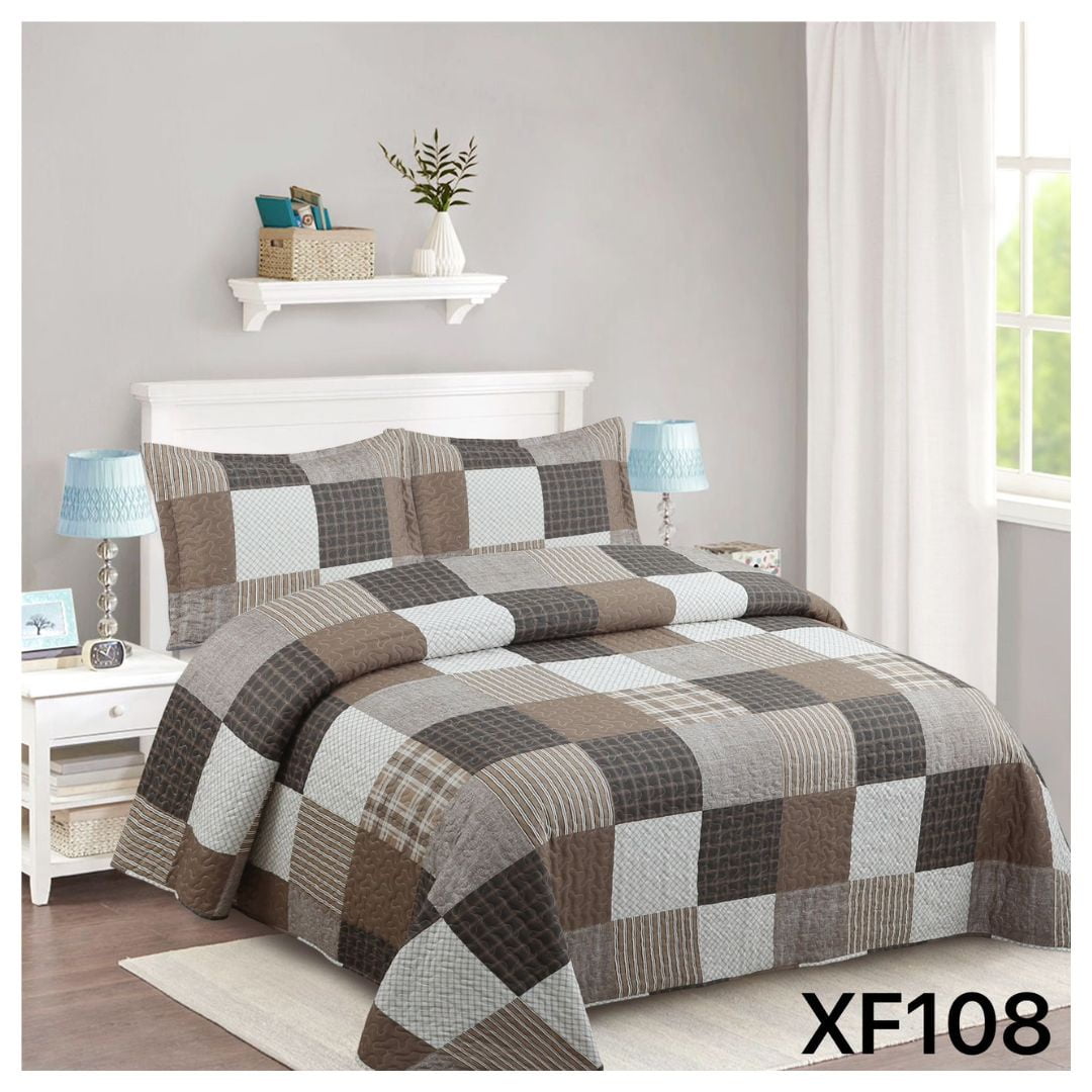 Genérico - Cubrecama Quilt Verano 1.5 Plazas - Café Cuadrille Xf108