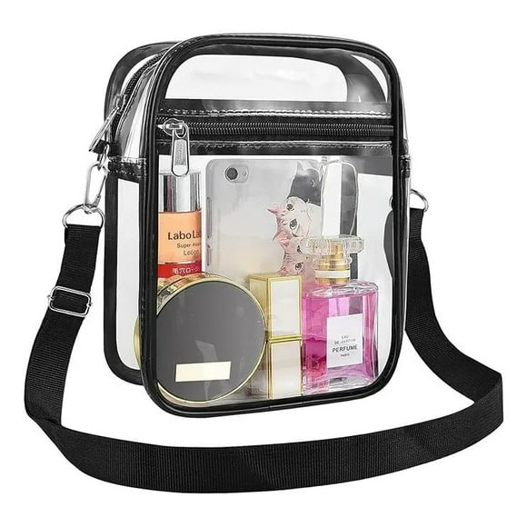 Cartera Bolso Transparente Negro Largo Ajustable Negro Rayas