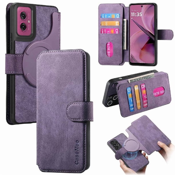 Funda Billetera Magnética para Motorola Moto G55 Soporte Tarjetas Desmontable Morado