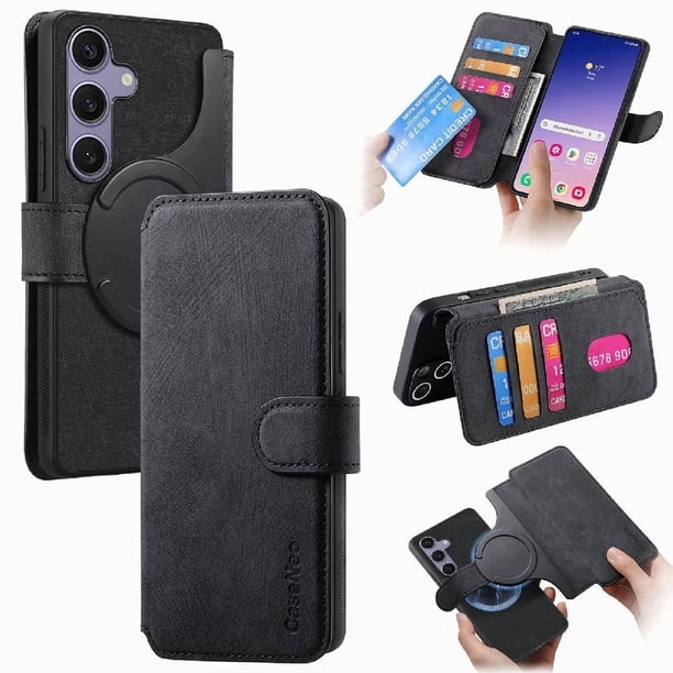 Funda Billetera Magnética para Samsung Galaxy S25 Soporte Tarjetas Desmontable Negro