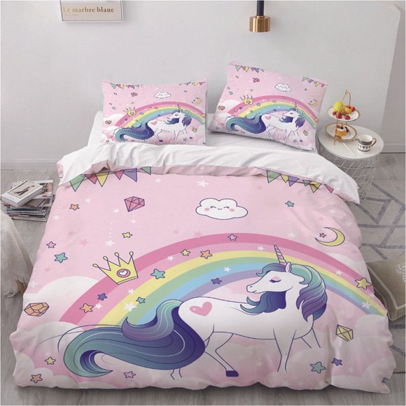 Sunshine Rainbow Unicorn Duvet Cover Bedding Set Pillowcase 3-Piece Bedding Set