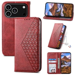 Funda Flip Foxdock Para Iphone 17 Pro , Estilo Billetera Con Diseño Rombo, Correa De Mano Y Soporte, Uso Diario