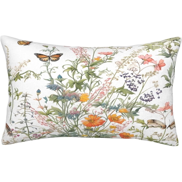Funda cojín lumbar pintura flores primavera 35x50 cm rectangular cremallera oculta
