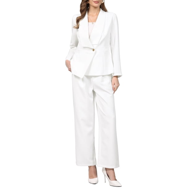 INSPIRE CHIC Conjunto de Traje de Pantalón de 2 Piezas para Mujer 2026 Blazers y Pantalones de Oficina Profesional XL Blanco
