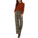 thumbnail image 2 of INSPIRE CHIC Pantalones Largos Rectos con Cintura Elástica de Botón y Cremallera a Cuadros para Mujer Regreso a Clases M Verde Militar, 2 of 6