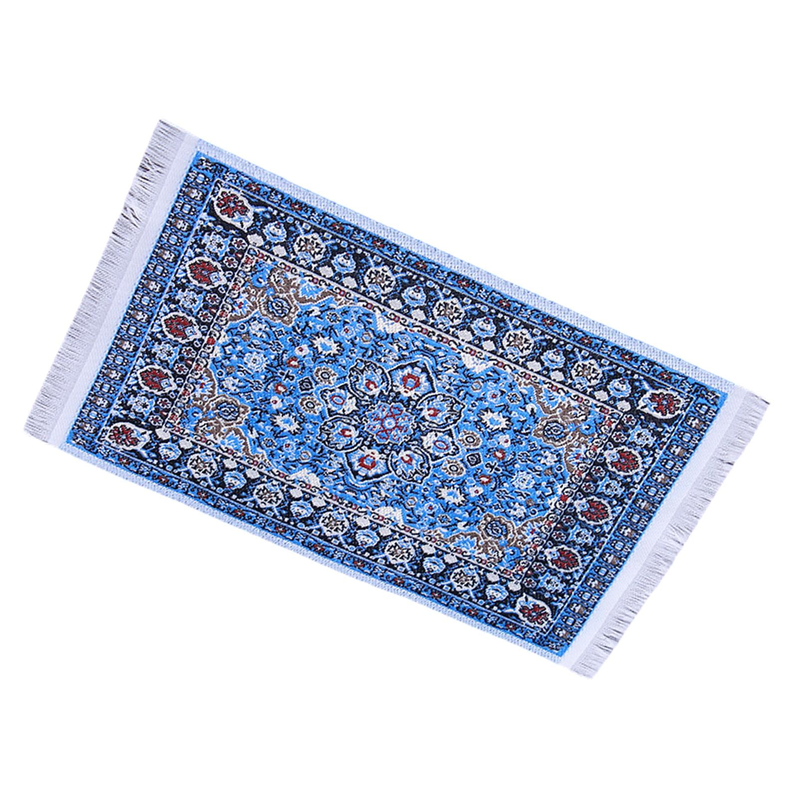Magideal - Alfombra Tejida 1:6 1:12, Alfombra Para Suelo En Miniatura, Minialfombra Turca, Revestimiento De Suelo Para Casa De Muñecas Para Decoración Del Dormit Azul
