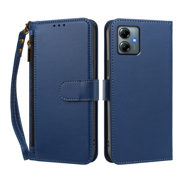 Funda Tipo Billetera para Motorola Moto G Play 2025 con Soporte y Bolsillo con Cierre Azul profundo