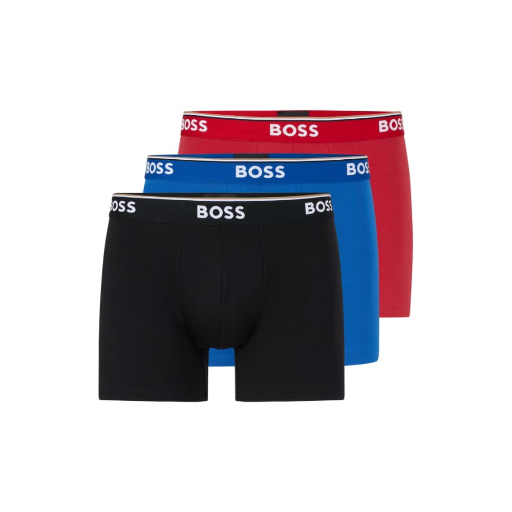 Calzoncillos Bóxer Boss Hugo Para Hombre, Paquete De 3 Algodón/elas, Rojo/azul/negro