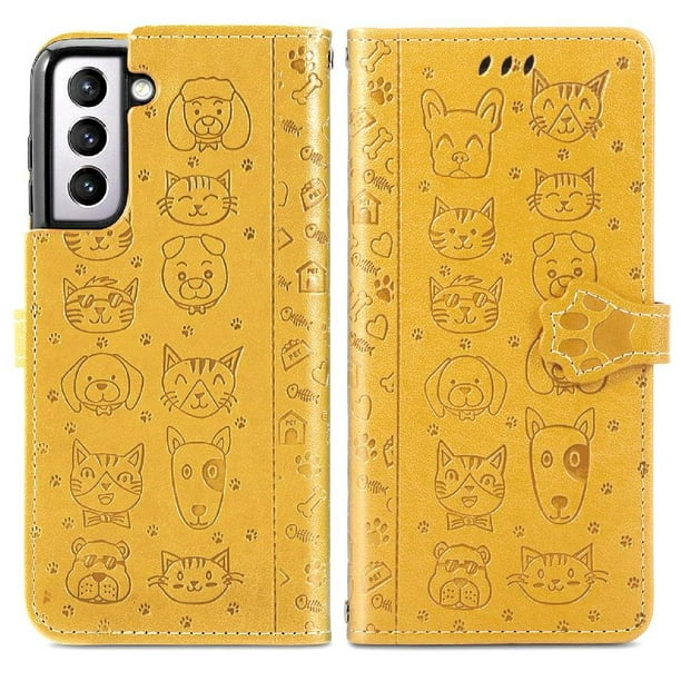 Funda Cartera FOXDOCK para Samsung Galaxy S22 Plus , Flip PU con Relieve de Gatos y Perros, Tarjetero y Soporte