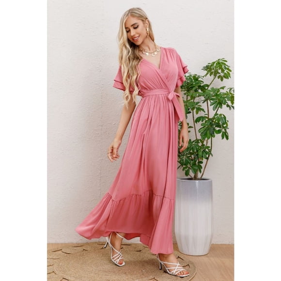 Maxi Vestido Largo Mujer Primavera Premium. Abertura, Cuello V 326