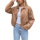 thumbnail image 1 of INSPIRE CHIC Chaqueta Bomber de Mujer de Imitación de Ante Casual Recortada con Cremallera y Solapa de Manga Murciélago Abrigo Exterior Talla X Grande Caqui, 1 of 6