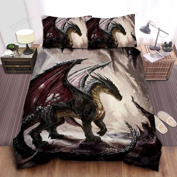 Dragon in Dragon Cave Quilt Duvet Cover Set Pillowcase Bedding Duna Cover3-Piece Bedding Set (1 Duvet Cover + 2 Pillow Shams)