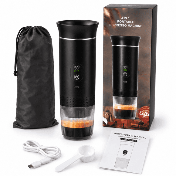 Cafetera Espresso Portátil Digital 3 en 1 Recargable Cápsulas Molido
