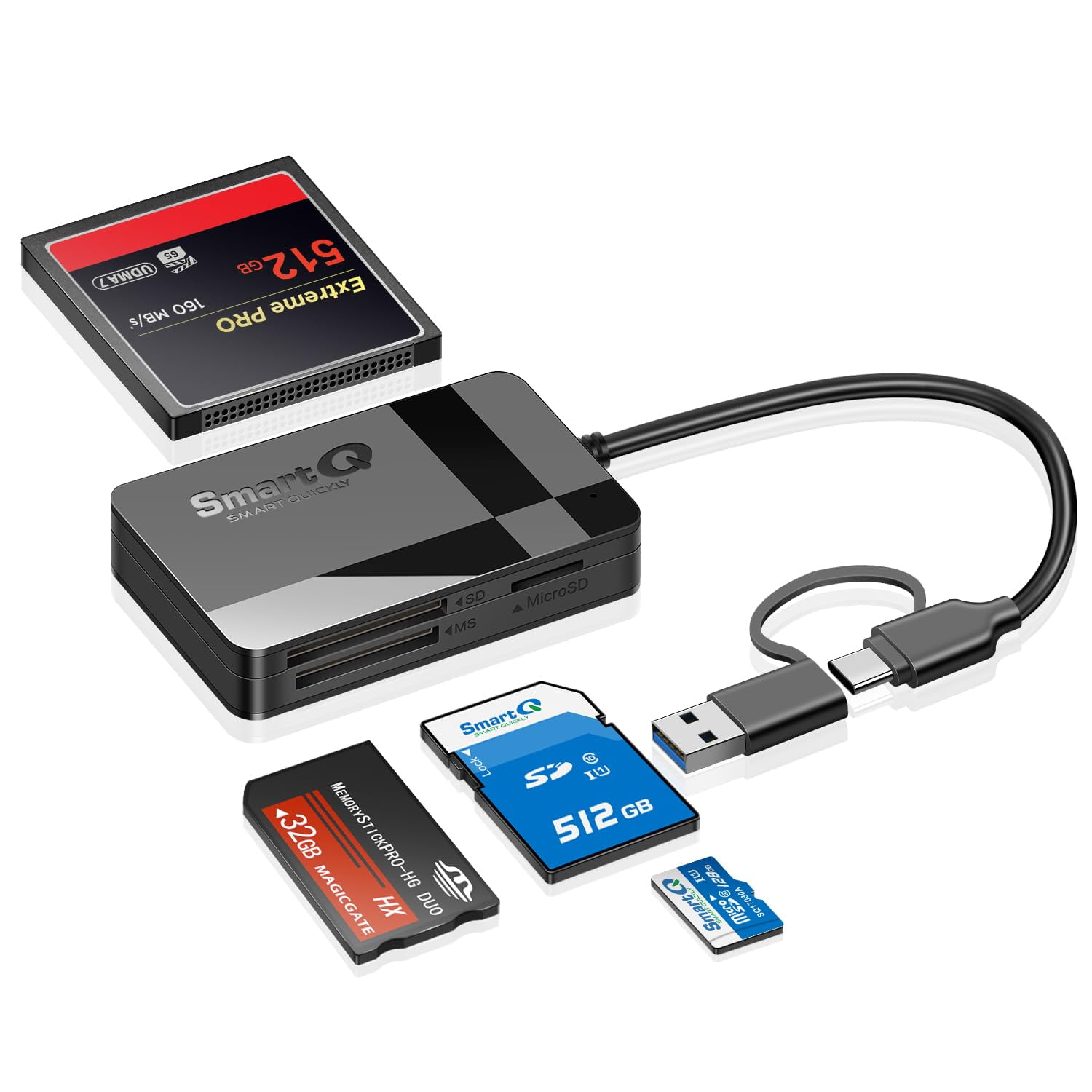 Lector De Tarjetas Sd Smartq 4 En 1 Usb C Usb 3.0 De Doble Conector