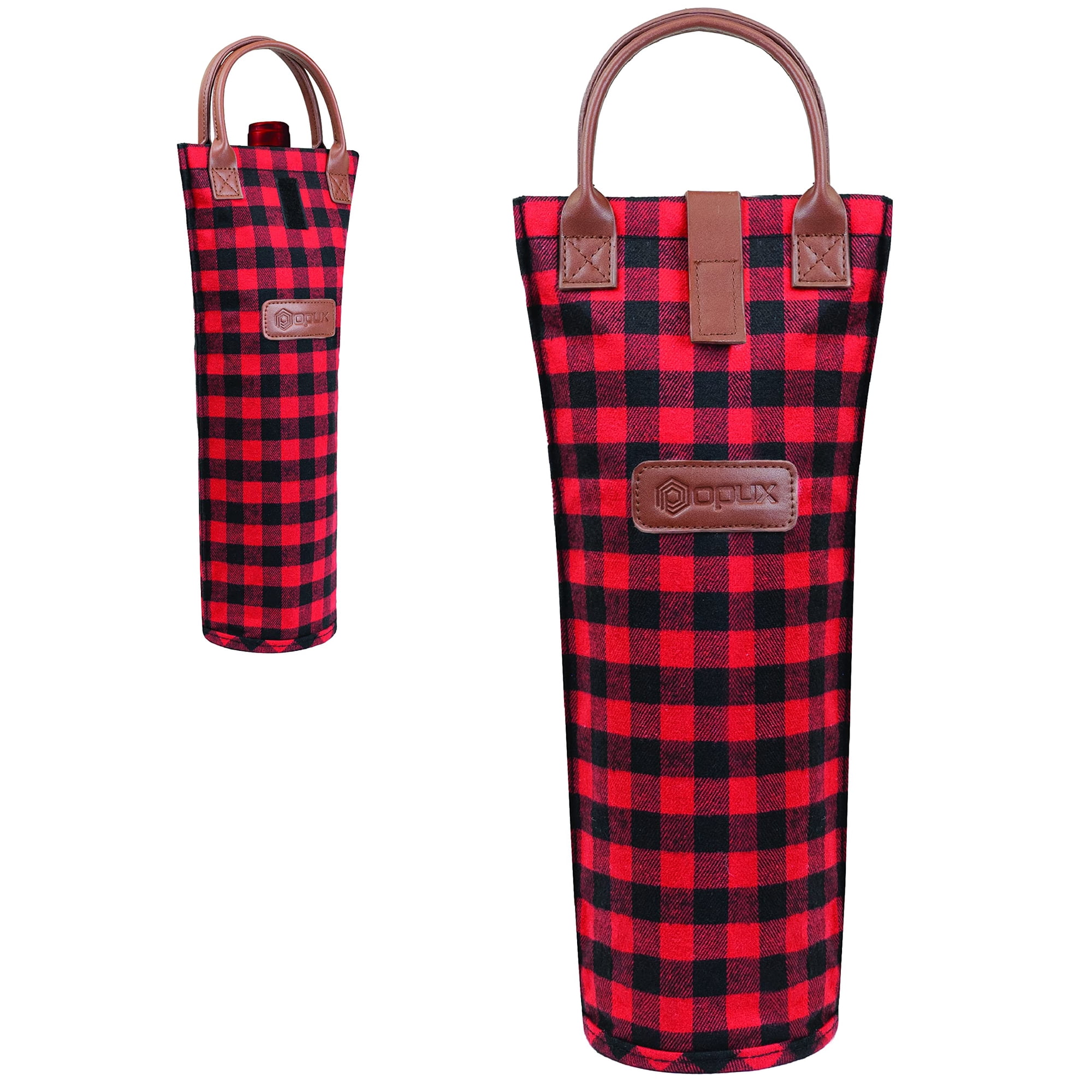 Bolsa Aislante Opux Para 1 Botella De Vino A Cuadros Rojo