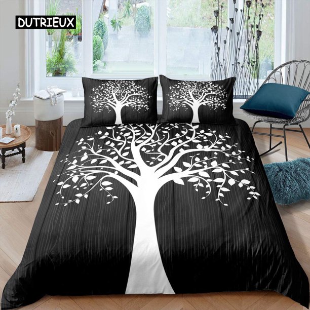 x1848 Bed SheetsTree of Life Duvet Cover Set Natural Scenery Bedding Set Botanical Branches Comforter Cover Autumn Leaves Size Quilt Cover 3-Piece Bedding Set (1 Duvet Cover + 2 Pillow Shams) nj1848