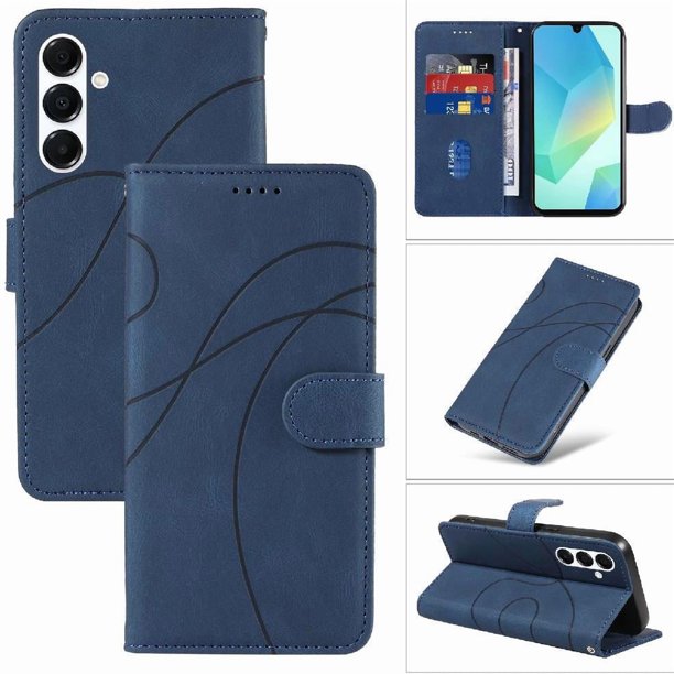 Funda tipo cartera con tapa para Samsung Galaxy A17 con tarjetero, soporte y cubierta magnética Azul