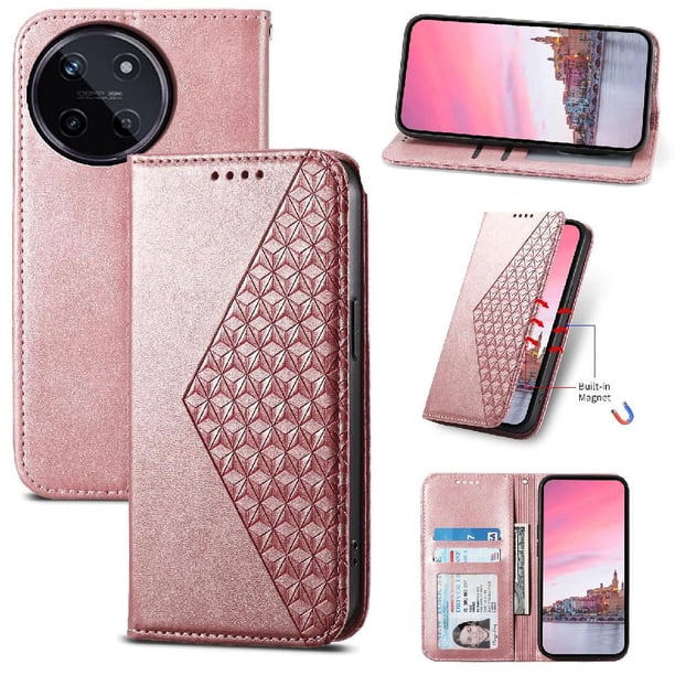 Funda Flip FOXDOCK para Realme 11 4G , Estilo Billetera con Diseño Rombo, Correa de Mano y Soporte, Uso Diario