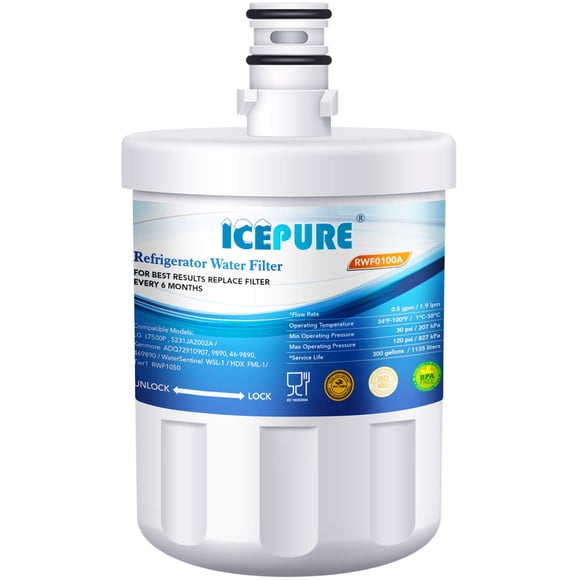 Filtro de agua de repuesto para refrigerador ICEPURE RWF0100A, 1 paquete