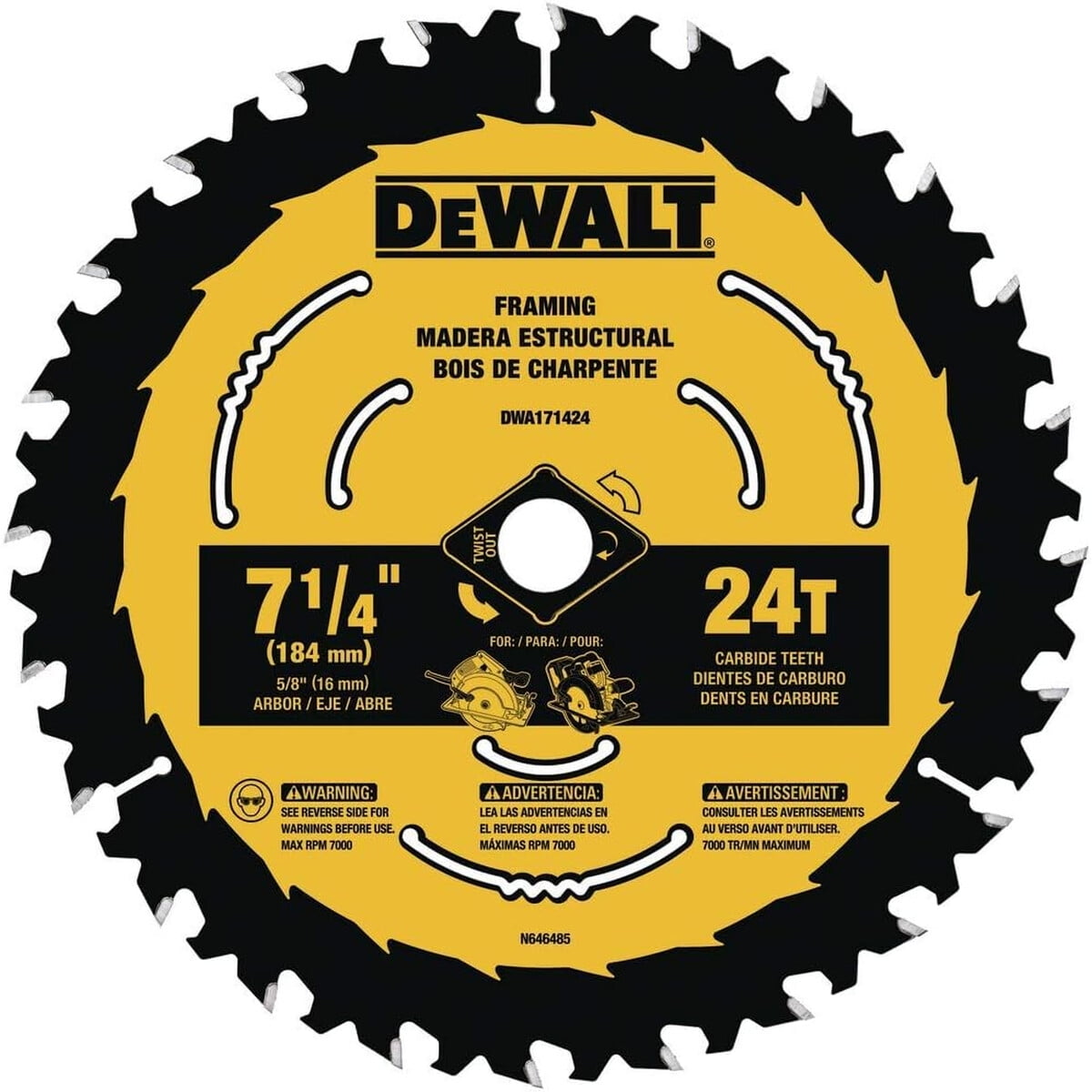 Disco Sierra Circular Dewalt 7 1/4 Pulgadas 24 Dientes Madera