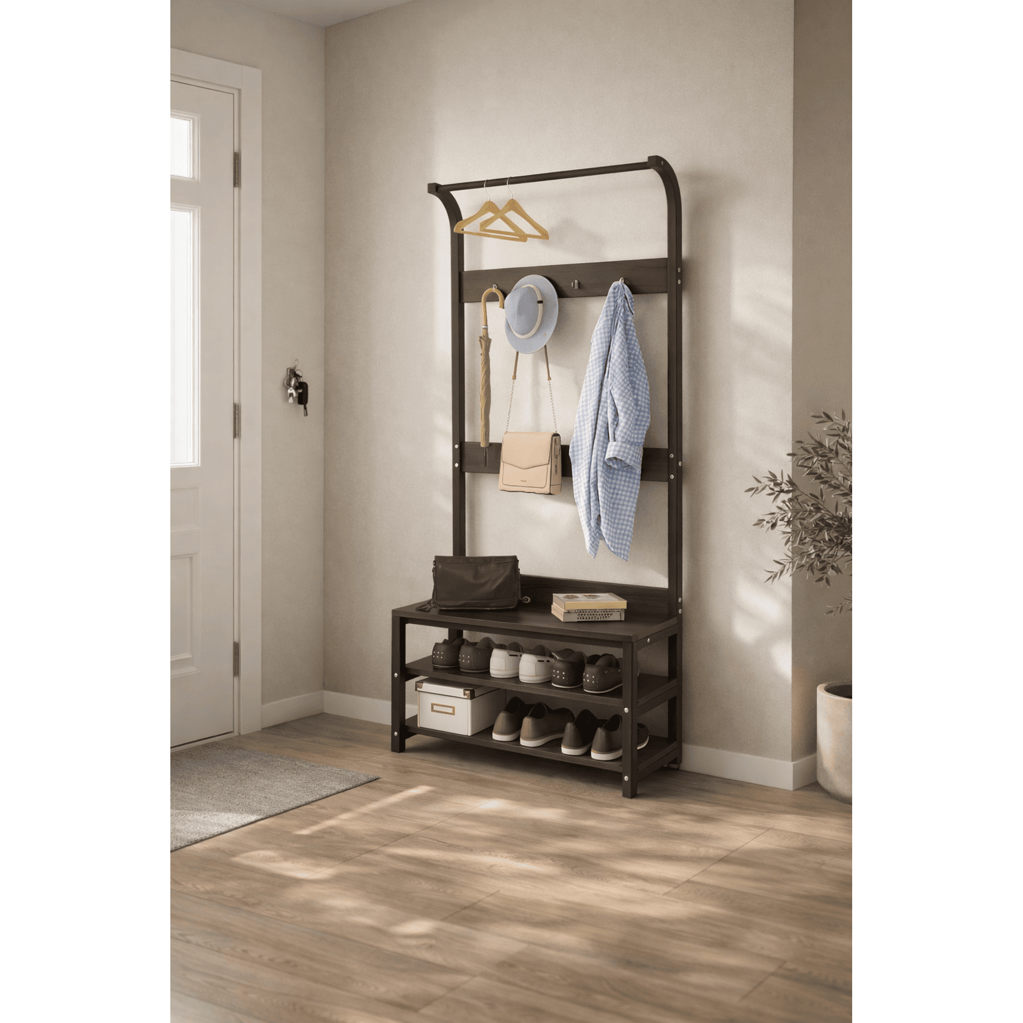 Space Home - Perchero Recibidor Lumen Industrial 80x30x170 Cm Madera Caoba