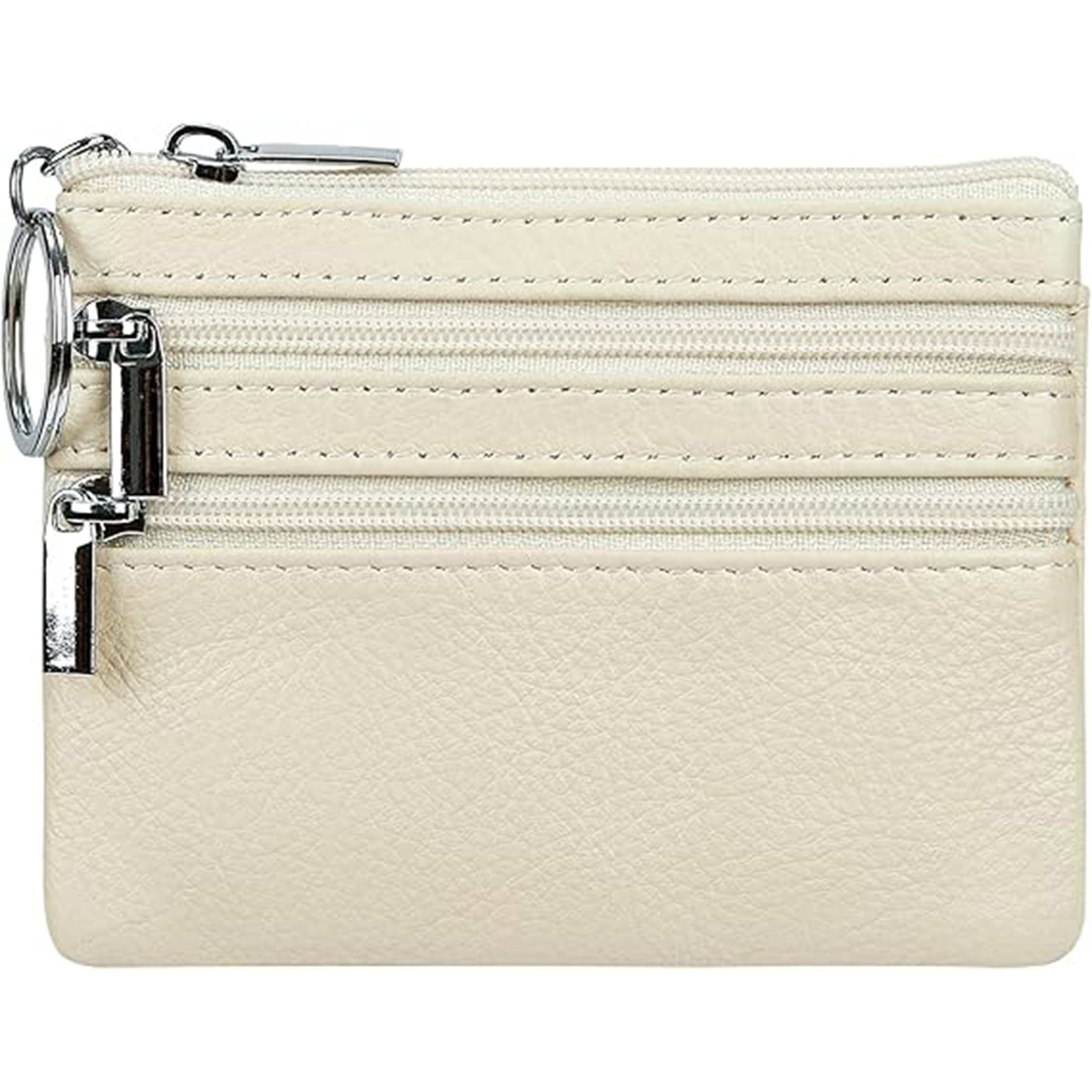 Veat00L - Billetera De Moneda De Cuero De Vaca Femenina Mini Billetera, Llavero, Diseño De Tres Cremalleras