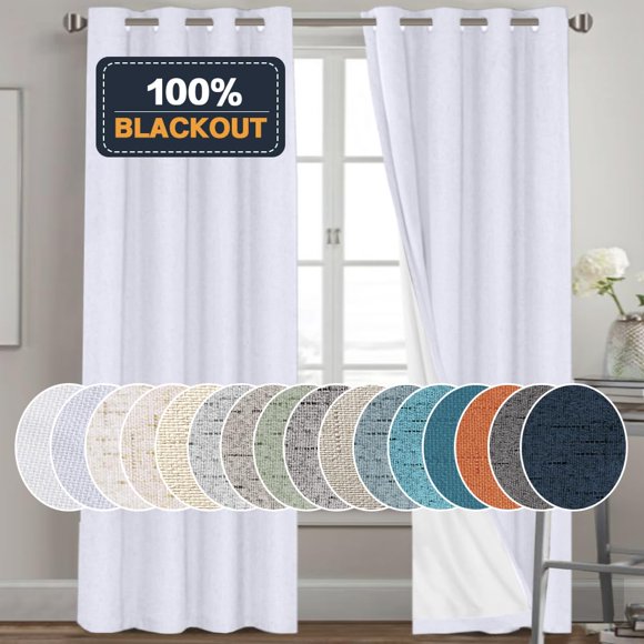 Cortinas PrinceDeco de lino 100% blackout con forro blanco, 2 x 132 x 213 cm