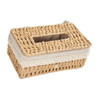 Magideal - Caja De Pañuelos Tejida A Mano, Soporte Para Servilletas Faciales, Decoración Del Hogar, Organizador De Baño Multifuncional Para Encimera De Tocador Beige