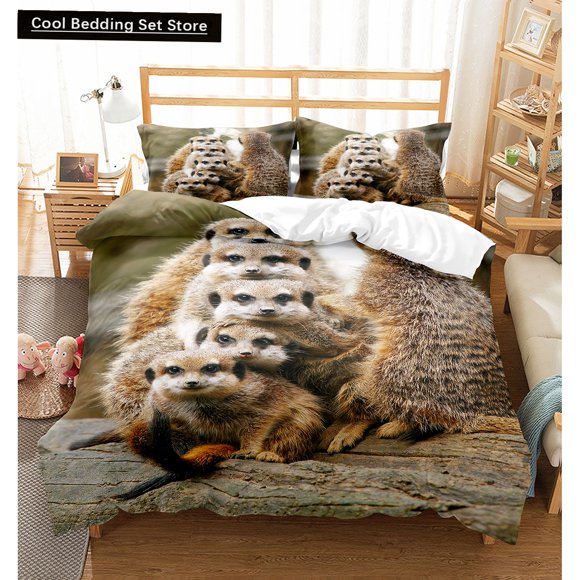 x1360 Bed SheetsBrown Raccoon Full Duvet Cover Lovely Animal Bedding Set Wildlife Quilt Cover /Polyester Comforter Cover 3-Piece Bedding Set (1 Duvet Cover + 2 Pillow Shams) nj1360
