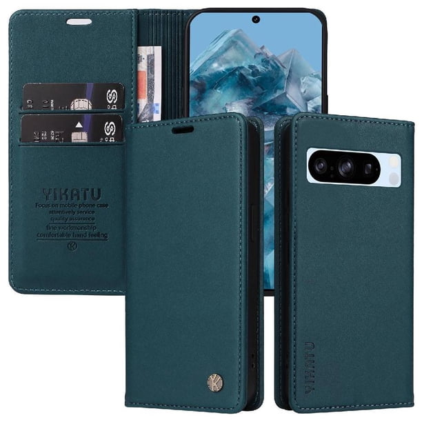 Funda Billetera de Cuero para Google Pixel 8 Pro con Tarjetero y Soporte - Tapa Magnética Azul