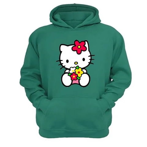 Genérico - Polerón Canguro Gatita Kitty Verde Aguamarina Talla L Unisex