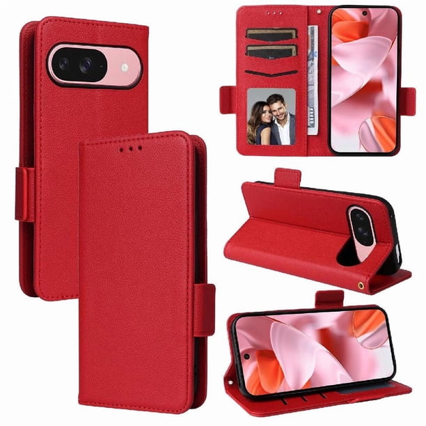 Funda Cartera para Google Pixel 10 Tapa Flip con Ranuras y Soporte Rojo
