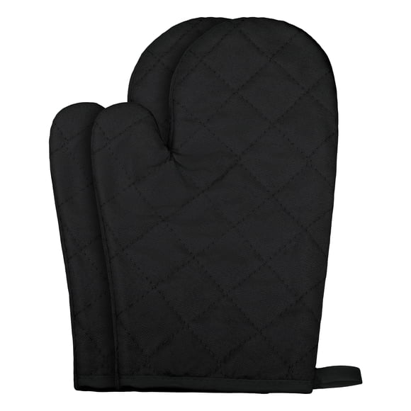 Guantes de horno suaves, guantes de cocina resistentes al calor, forro de algodón grueso, agarre para hornear, asar a la parrilla, juego de manoplas de cocina de 2 piezas negro 10.6x6.7 pulgadas