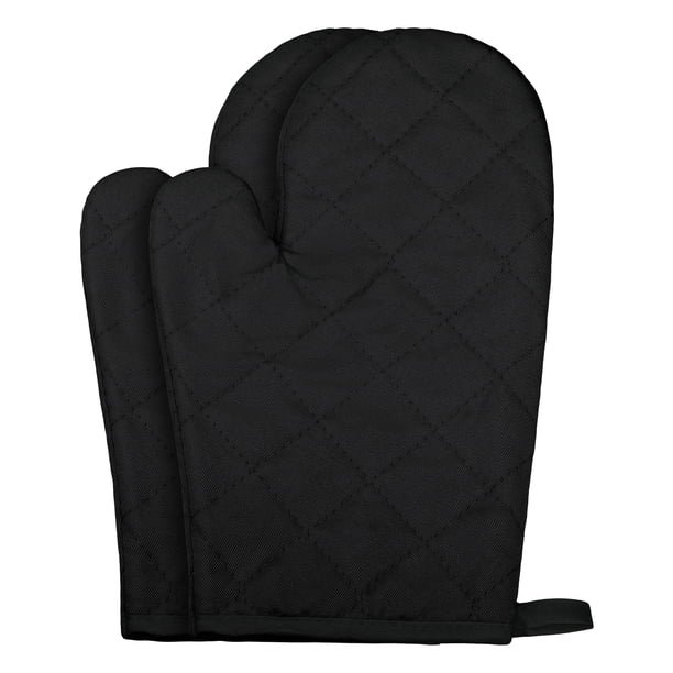 Guantes de horno suaves, guantes de cocina resistentes al calor, forro de algodón grueso, agarre para hornear, asar a la parrilla, juego de manoplas de cocina de 2 piezas negro 10.6x6.7 pulgadas