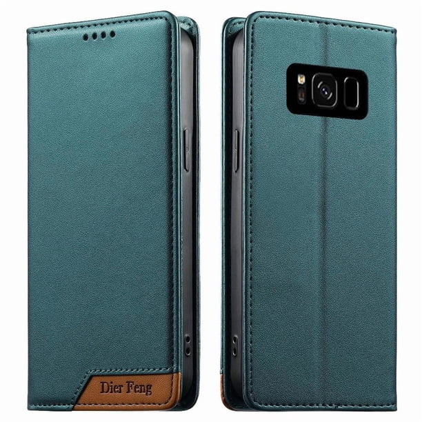 Funda Tipo Cartera de Cuero Sintético para Samsung Galaxy S8 Bloqueo RFID, con Ranuras para Tarjetas y Bolsillo para Efectivo, Cierre Magnético Fuerte Verde