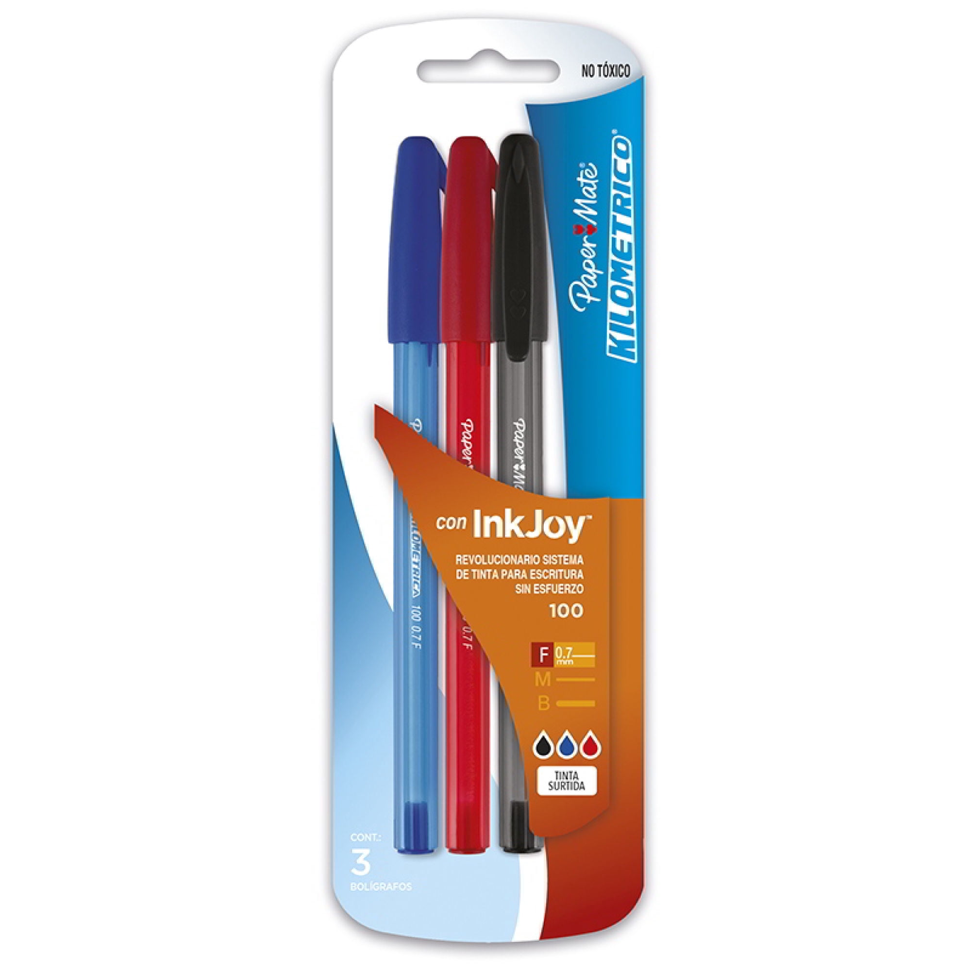 Lápices Pasta 0.7 Mm Punta Fina, 3 Colores Paper Mate