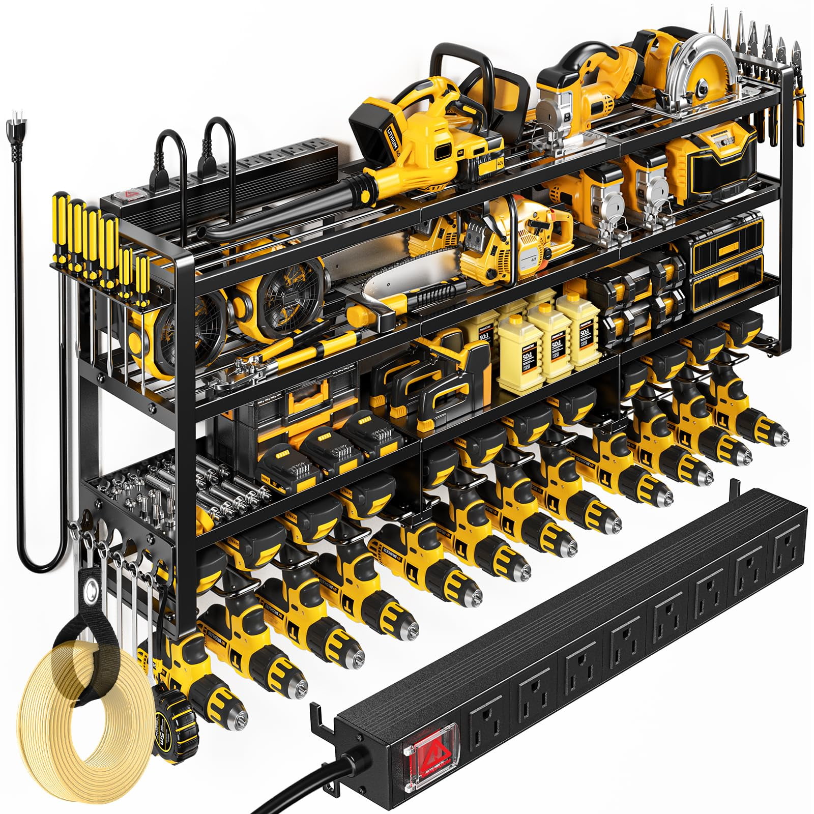 Organizador De Herramientas Eléctricas Pokipo De 126 Cm Para Montaje En Pared Con 8 Tomas