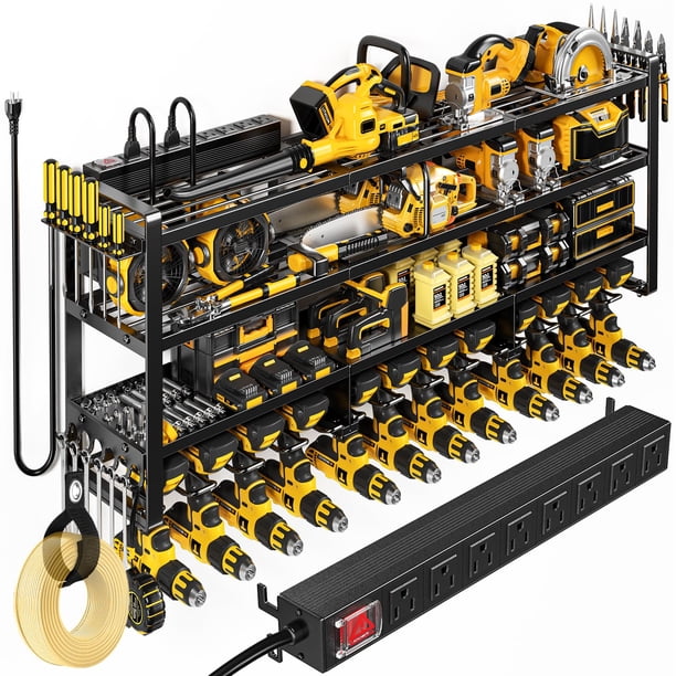 Organizador de herramientas eléctricas POKIPO de 126 cm para montaje en pared con 8 tomas