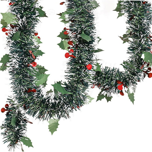 Adorno De Guirnalda De Oropel Navideño De 5,9 Pies Para Barandilla De Interior Y Exterior Con Patrón De Bayas De árbol De Navidad