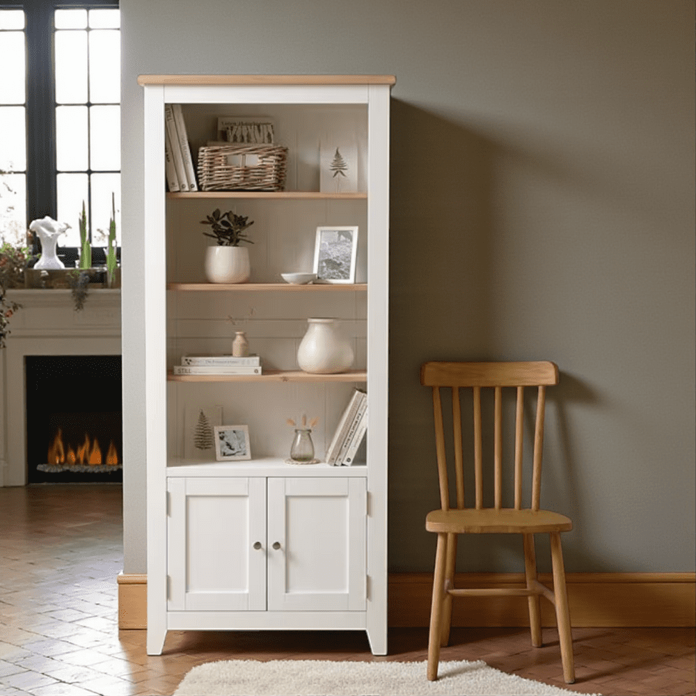 Arca Muebles - Vitrina De Madera Con Alaia 80x35x190 Color Blanco Cubierta Natural