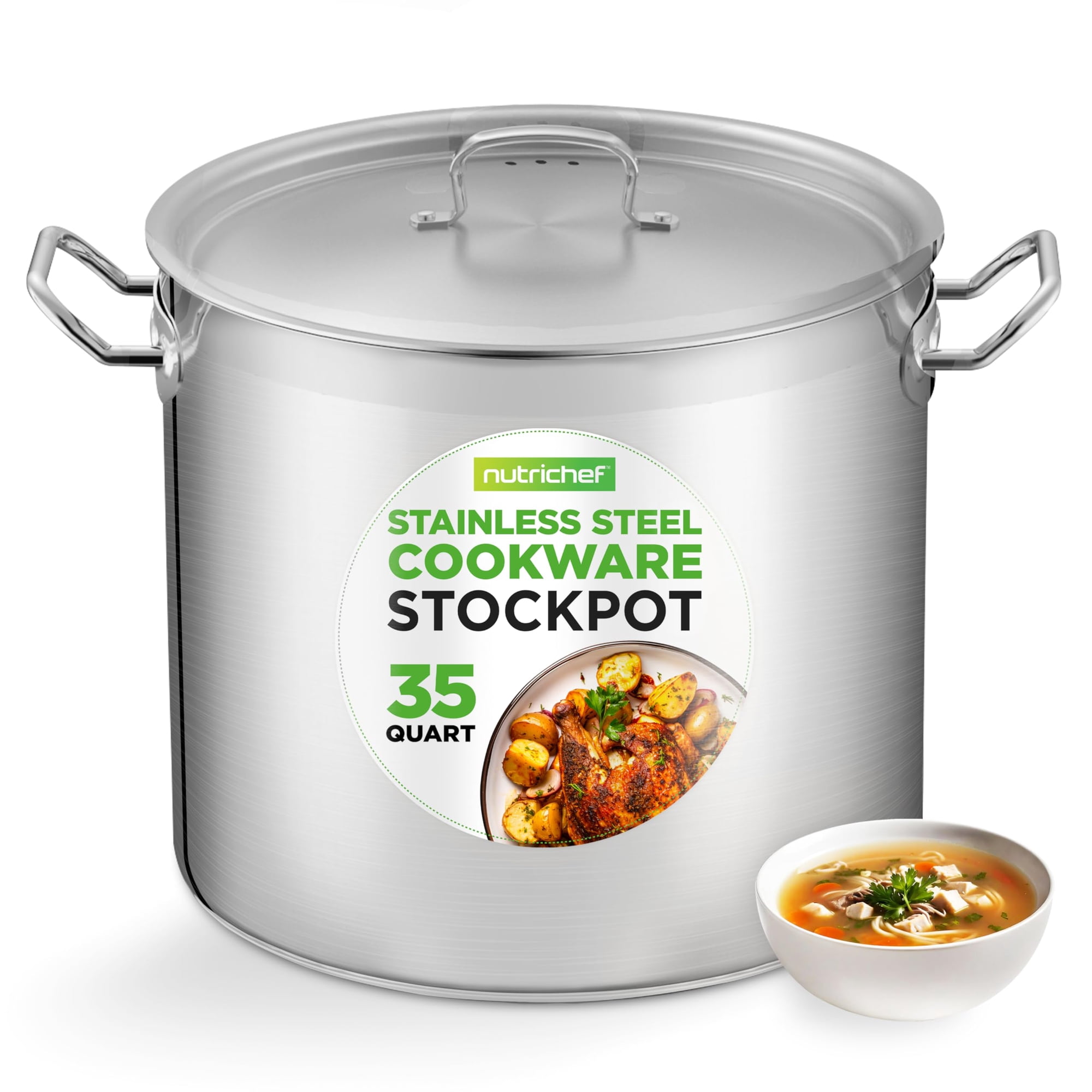 Cacerola Nutrichef De Acero Inoxidable De 35 Litros Con Tapa De Inducción