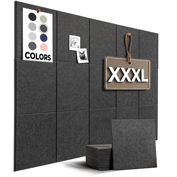 Tablero de pines WallHero 150 cm x 91 cm - Azulejos de fieltro negro (15 unidades)