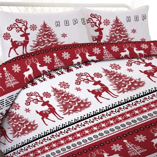Yingd - Christmas Duvet Cover Set Snowflake Red Elk Reineer Tree Double Bedding Set Boys Adult New Year Gift Bed Sheets