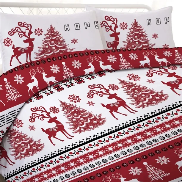 Christmas Duvet Cover Set Snowflake Red Elk Reineer Tree Double Bedding Set Boys Adult New Year Gift Bed Sheets