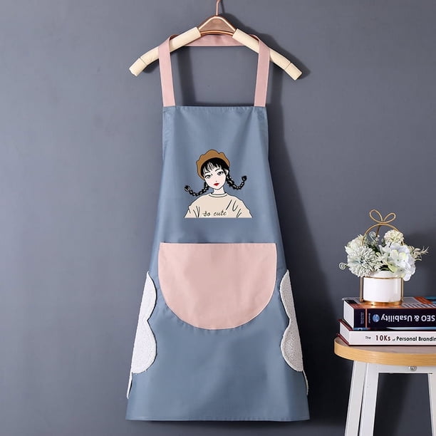 Waterproof And Oil-proof Cartoon Girl Print Apron, New Kitchen Home Cooking Transparent Waist Overalls