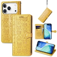 Funda Cartera Foxdock Para Iphone 17 Pro , Flip Pu Con Relieve De Gatos Y Perros, Tarjetero Y Soporte