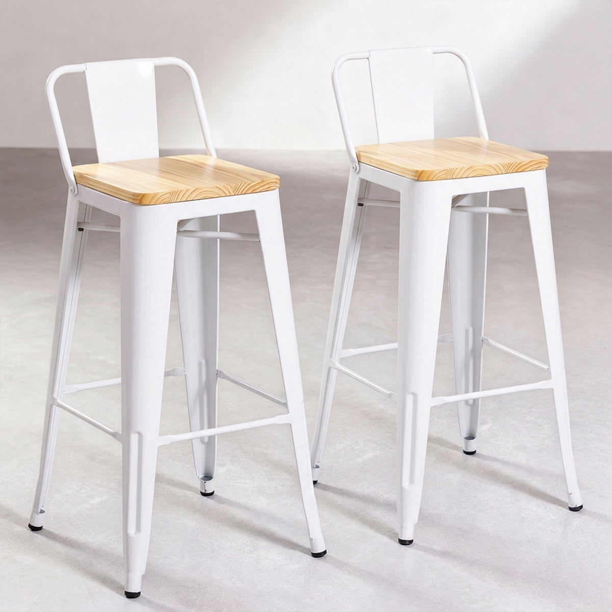 Venhoouse - Pack 2 Taburetes Tolix De Madera 66cm Con Respaldo Venhouse Blanco