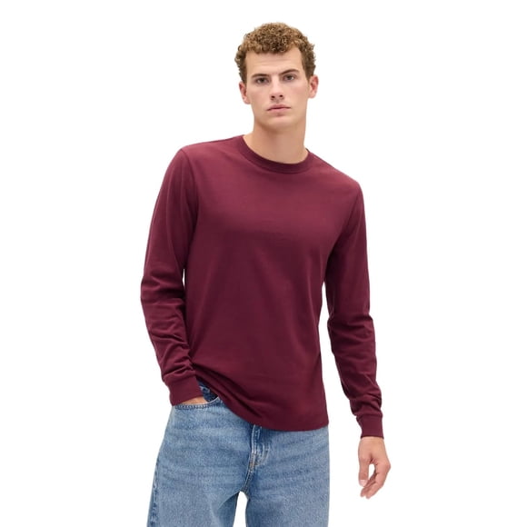 Camiseta GAP para hombre, manga larga, suave, color rojo toscano, talla S