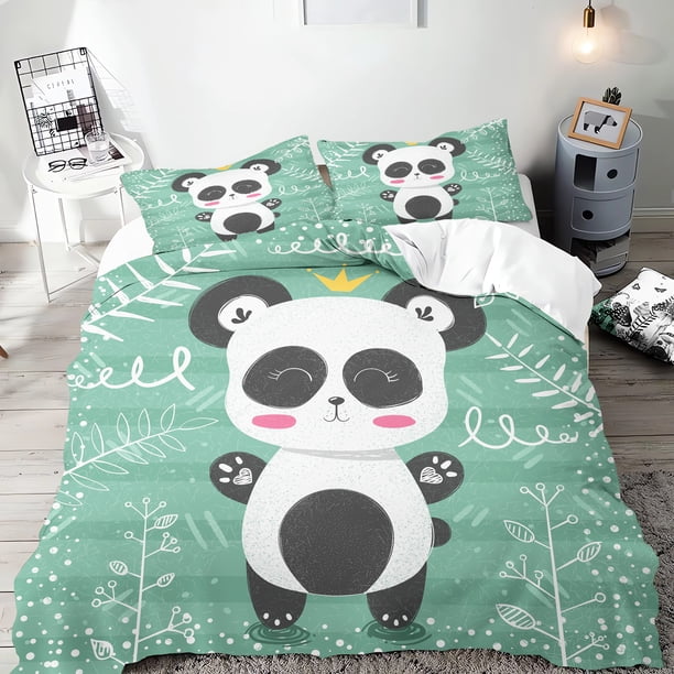 v1895 Bed Sheets Panda Anime Cute Cartoon Duvet Cover Home Pillowcase Set Adult Bedroom Children Comforter Bedding 3-Piece Bedding Set (1 Duvet Cover + 2 Pillow Shams) Bed Sheets ju1895